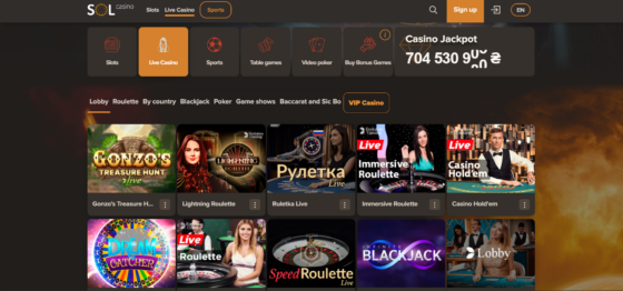 Sol живе казино