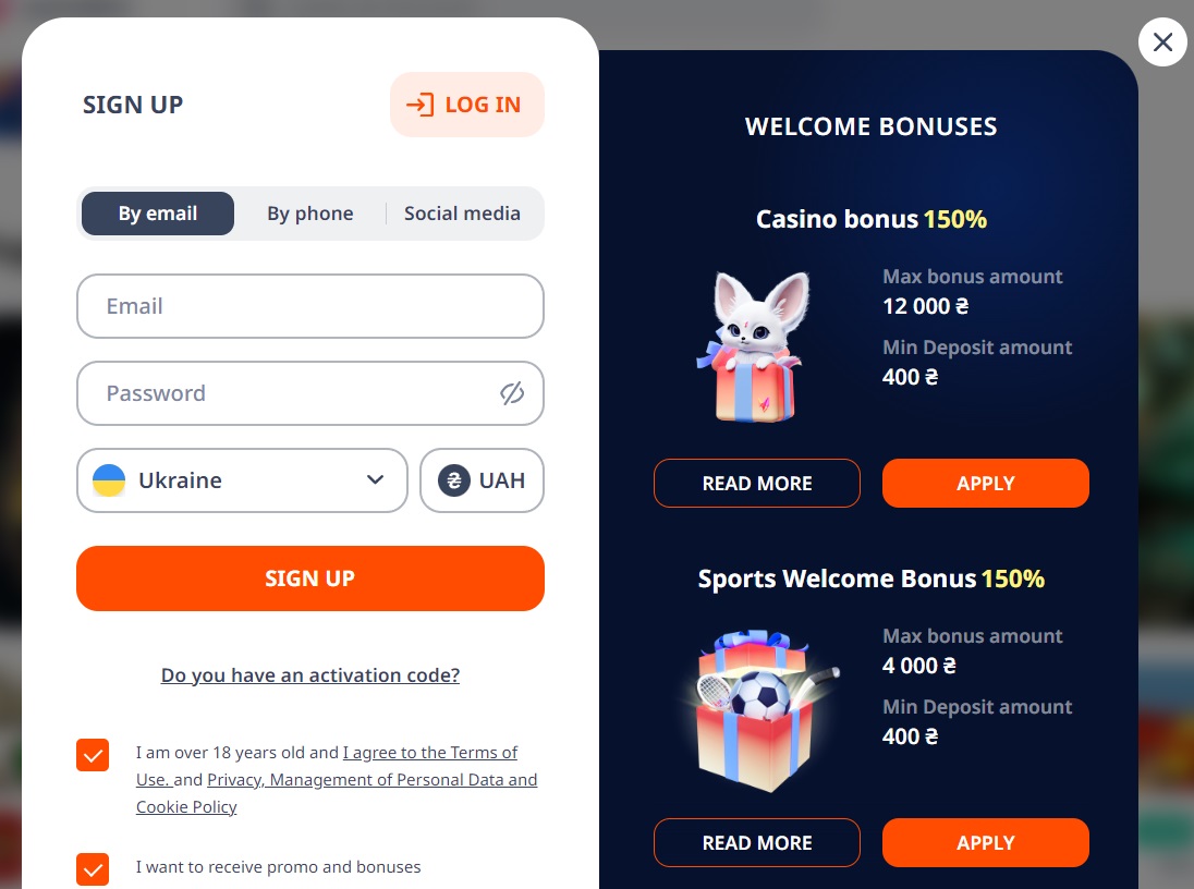 Реєстрація у казино Монро